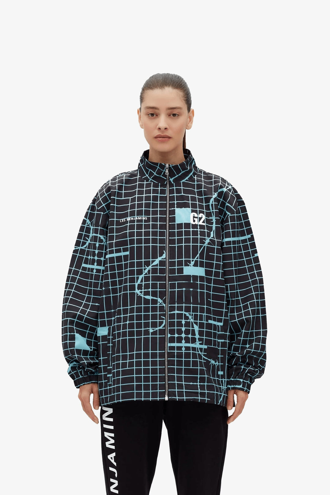 G2 x LB Black Blue Grid Nylon Jacket